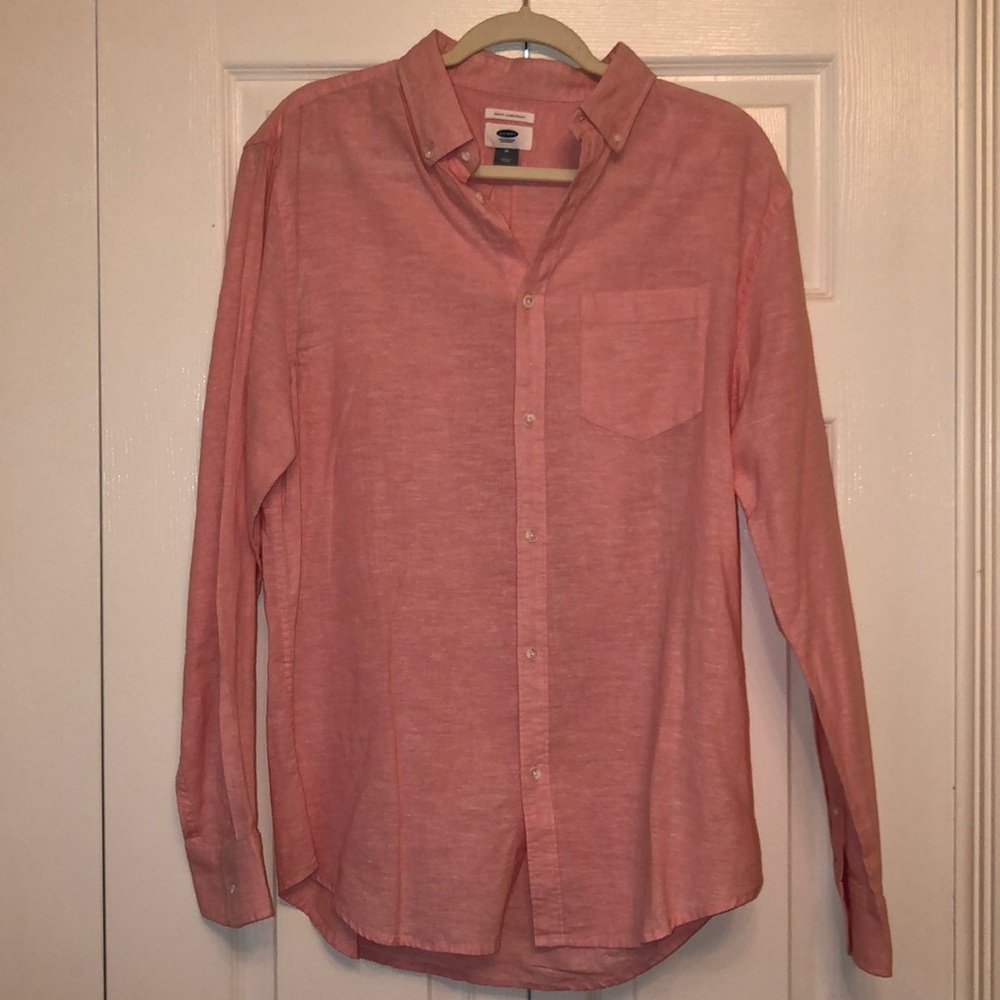 men’s old navy linen pink long sleeve button down
